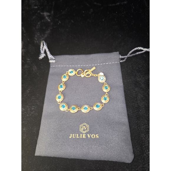 Julie Vos Elliptical Montana Blue Crystal Gold Tone Tennis Bracelet- NWOT - Picture 7 of 7
